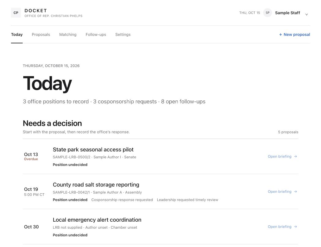 Dashboard preview for Docket / Daybook