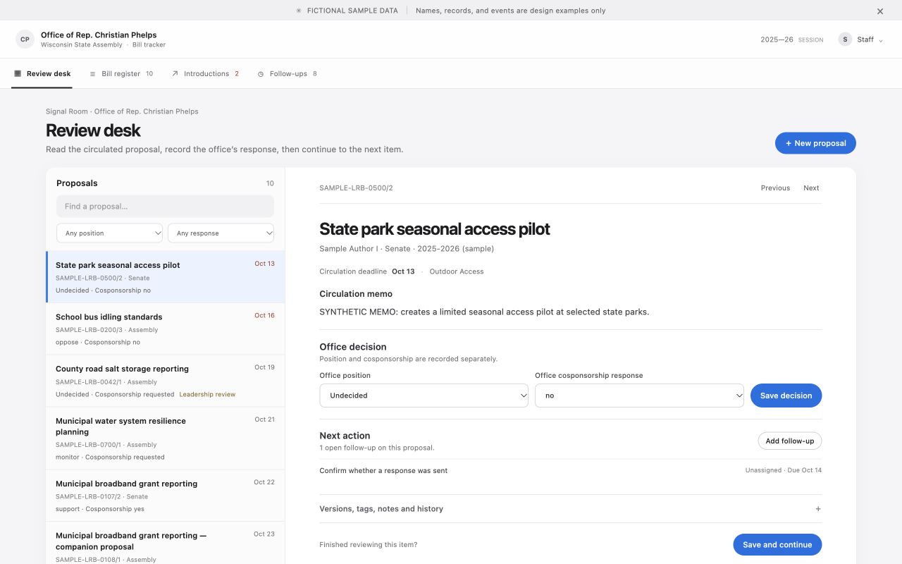 Dashboard preview for Signal Room